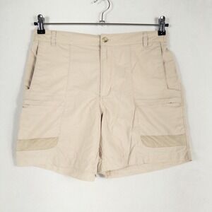 Columbia Shorts Women Sz Medium Beige Lightweight Nylon Zip Cargo Pockets UPF 30